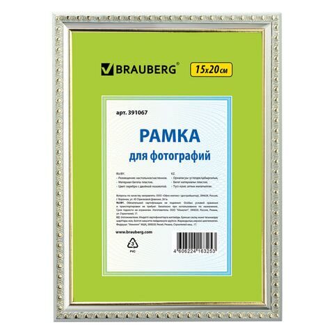 Рамка 15х20 см, пластик, багет 16 мм, BRAUBERG "HIT5", серебро с двойной позолотой, стекло