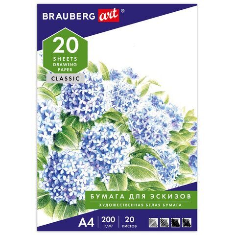 Папка для рисования А4, 20 л., 200 г/м2, BRAUBERG, 210х297 мм, "Сирень"