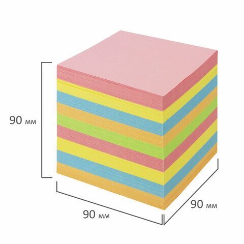 Блок для записей BRAUBERG в подставке прозрачной, куб 9х9х9 см, цветной