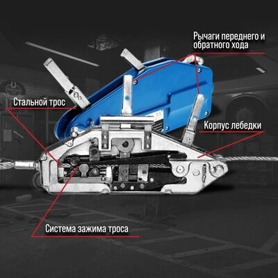 Лебёдка рычажная тросовая МТМ ТУНДРА, трос d = 8.3 мм, 20 м, подъём 0.8 т, нагрузка до 1 т